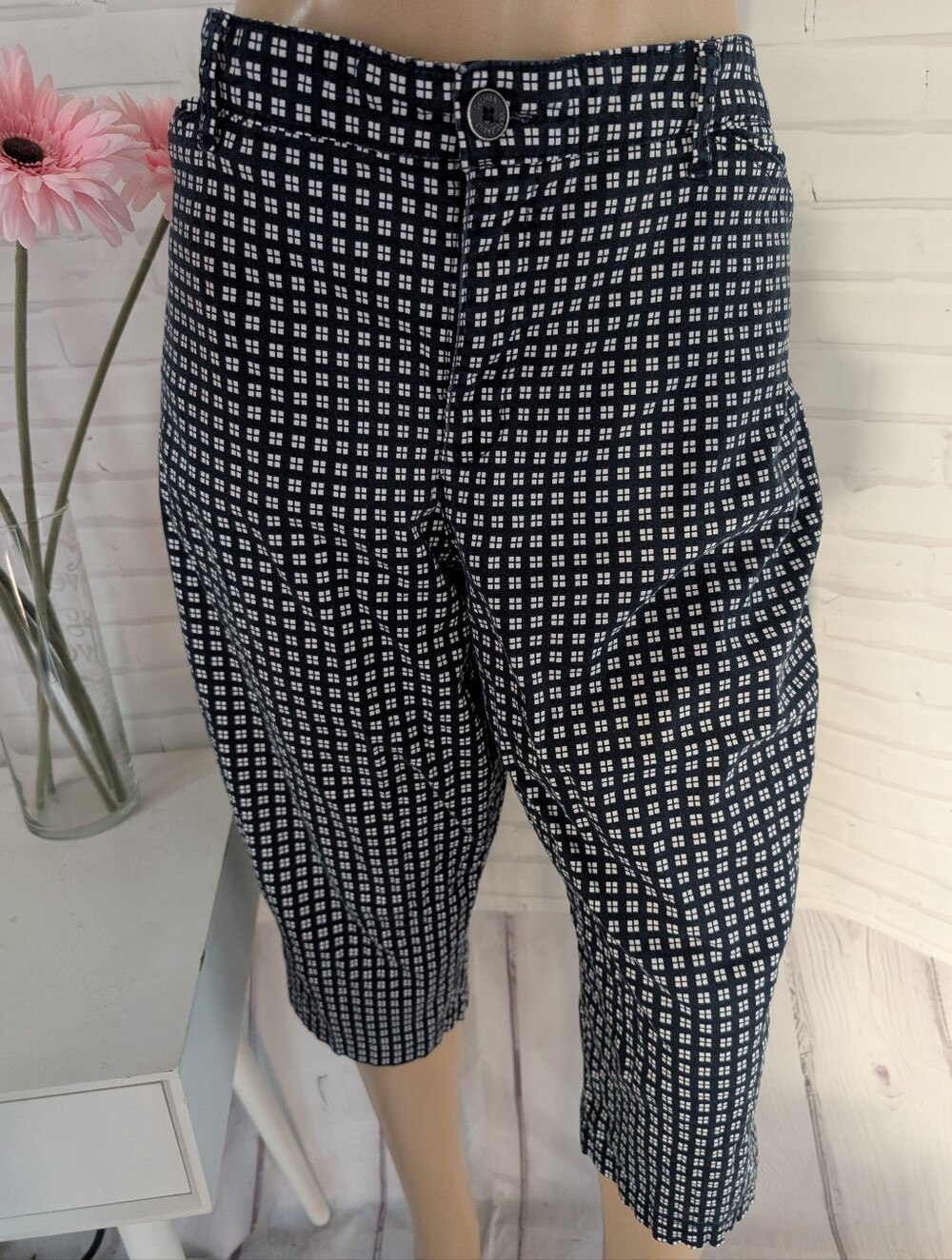 Gloria Vanderbilt Blue & White Checkered Cropped Pants